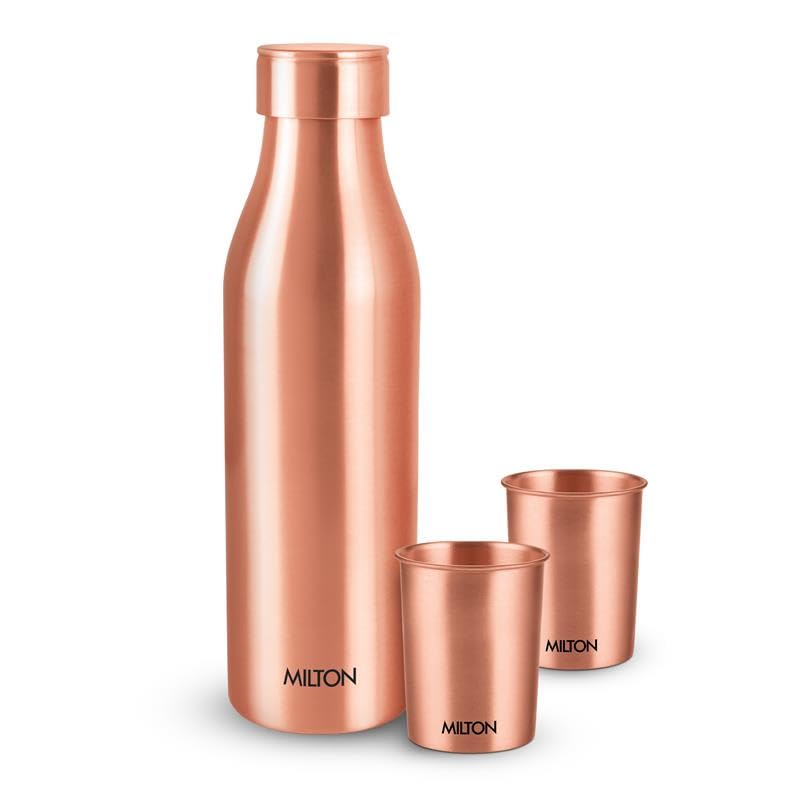 Image of MILTON Copper Charge Drinkware Gift Set, 99.9% Pure Copper Water Bottle 850 ml each,2 Tumbler 280 ml each, Leak-Proof Design,Ayurveda Health Benefits, Boosts Immunity, Heart Health & Anti-Aging