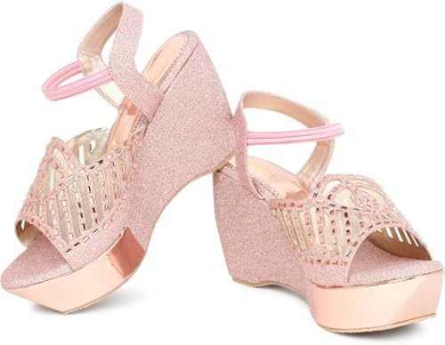 Image of Action Women's Glitter Platform Sandals| Block Heel|Cross-Strap Design with Ankle Strap| Bronze