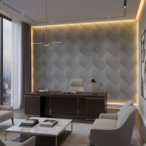 Image of Kayra Decor 3D PVC Wall Panels for Bedroom & Living Room |Fluted Design |Silver Color | 19.7 x 19.7 Inch | Pack of 18 | 48.42 Sq Ft