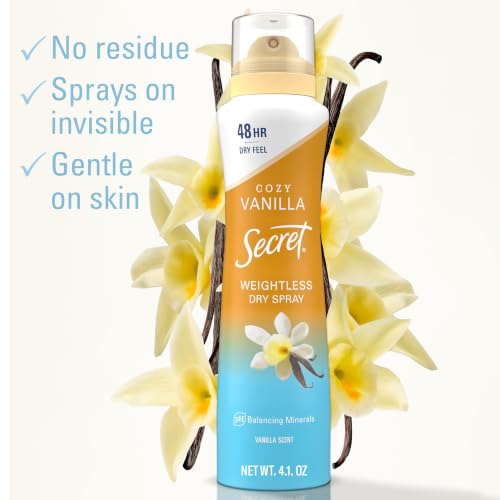 Secret Dry Spray Antiperspirant Deodorant for Women, 48hr Weightless Sweat & Odor Protection, Gentle on Skin, Cozy Vanilla Scent, 4.1 oz (Pack of 3) - image 2