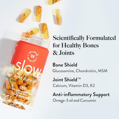 Wellbeing Nutrition Slow Bone & Joint Support Supplement with Glucosamine, Chondroitin, MSM, Calcium, Vitamin D3, Magnesium, Boswellia & Omega 3 Fish Oil | For Cartilage, Bone & Joint Health, 60 Capsules