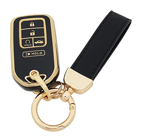 vurbemes 360 Degree Soft TPU Protector Key Fob Cover Case Compatible with 2017 2018 2019 2020 2021 Honda Civic Accord Pilot CR-V Passport Insight EX EX-L Touring 5 Button Key Fob (Black)