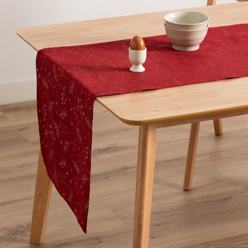 GAMUSI Camino de Mesa Navidad Jacquard Hilo Dorado Mesa Comedor Cocina Decoración Navideña 45x135 cm Color Rojo