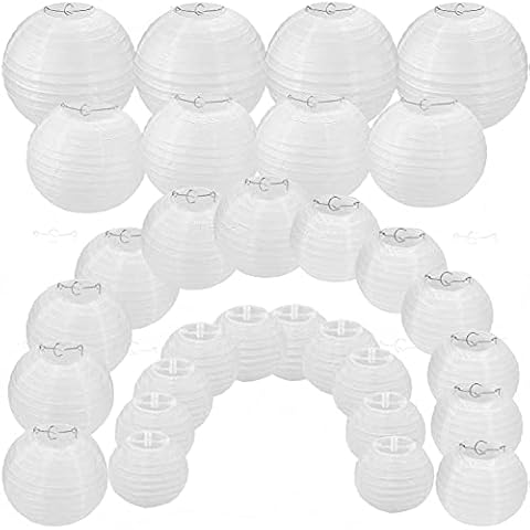 GOYADA 30 Stück Laternen Papier, Papier Lampions Weiss, Lampions Papier Weiß Rrund Lampenschirm, zum Aufhängen Cover