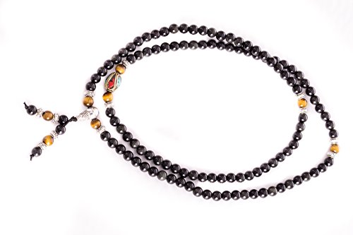 Image of Mala Beads Stretch Bracelet Black Obsidian & Tiger Stone, Buddhist Prayer Beads, Yoga Bracelets, Wear for Daily Meditation & Spiritual Growth, 6mm Meditation Beads, Unisex