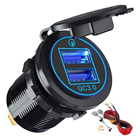 GemCoo Car Charger Socket, Dual QC3.0 12V USB Socket Waterproof Car Lighter USB Outlet Adapter 12V/24V Vehicles, Trucks, Caravans, Marine, Motorcycles, Boats Cover