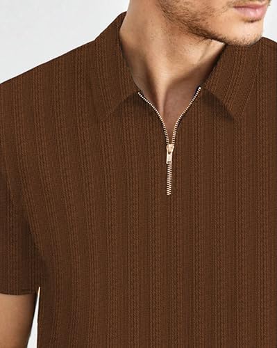 Image of Men T-Shirts Polos || Polo Tshirt with Texture Fabric Zipper Neck