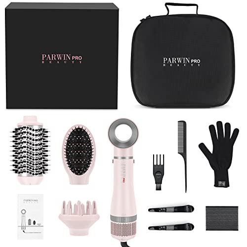 Foto von 4 IN 1 Haartrockner Warmluftbürste Set, PARWIN PRO BEAUTY Styler-Set, Föhnbürste mit 4 Aufsätze zum Trocknen, Glätten, Volumen und Stylen, Ionen Pflege, 1000 Watt, Rosa
