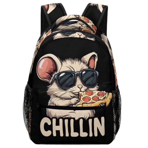 Chinchilla Eating Pizza Funny Backpack Casual Daypack Lightweight Shoulders Bag for Men Women Cute Print