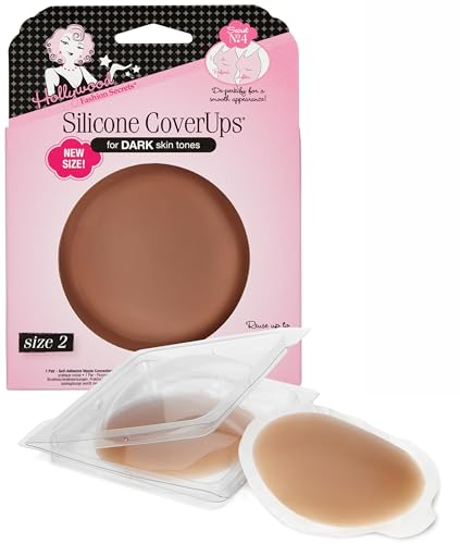 Hollywood Fashion Secrets Silicone Coverups Size 2 Hypoallergenic Reusable Washable Gentle on Skin Ultra Thin Self Adhesive Dark Shade 1 Pack