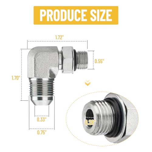 Image of 5 Pack 90 Degree Elbow Hydraulic Adapter Fittings: 1 /2 inch JIC 37 Male x #6 SAE /ORB Male, Hydraulic Hose End Connectors with Protection Cover - 6801-08-06