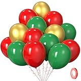 KBZVNAF Red Green Gold Latex Balloons - 60 Packs 12 Inches Red Green Metallic Gold Balloons for Christmas Birthday Wedding Baby Shower Party Decoration