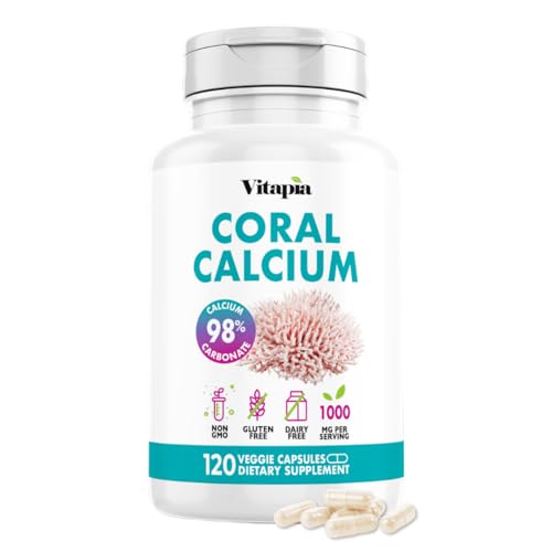 Vitapia Coral Calcium Powder 1000mg Capsules for Overall Health Bone Health PH Level Balance Trace Minerals Support - 120 Veggie Capsules - Non-GMO & Gluten-Free Supplement
