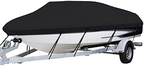 Morhept Waterproof Boat Cover, Heavy Duty 600D Marine Grade Trailerable Bass Boat Covers, Durable and Tear Proof, All-Weather Outdoor Protection Fits 17-19 feet V-Hull, Tri-Hull, Runabout