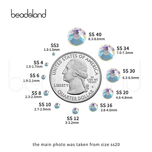Image of Beadsland Flat Back Crystal Rhinestones, Blue Moonlight, SS20, 2880pcs | Flatback Glass Gems, 4.6-4.8mm, for Nail Art Craft, Glue Fix
