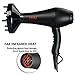 MHU Professional Salon Grade 1875w Low Noise Ionic Ceramic Ac Infrared Heat Hair Dryer Plus One Concentrator and One Diffuser Black Color
