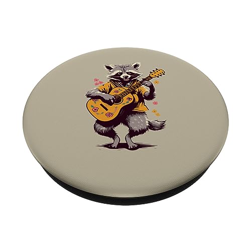 Dancing Bluegrass Raccoon Fun Guitar Cottagecore PopSockets Swappable PopGrip, Black - Image 2