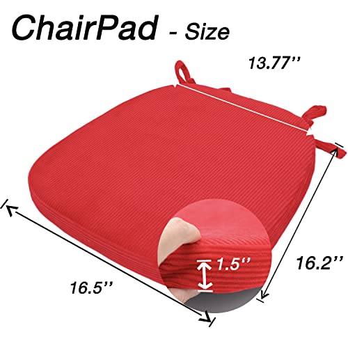 Kgplome Chair Cushion With Ties For Dining Chairs - Non Slip Memory Foam Kitchen Seat Pad And Indoor Pad With Machine Washable Cover [ 16.5 X 16.2 Inches ] - Red #TOP4