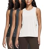 ODODOS 3-Pack Loose Tank Tops for Women Sleeveless Gym Athletic Workout Tops Basic Yoga Shirts, Black, Charcoal, White, Medium