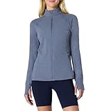 Amazon Essentials Women's Athletic Soft Performance Lightweight Zip Up Workout Running Jacket, Space Dye Slate, Large