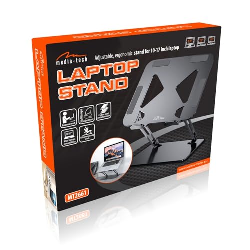 Media-Tech Support ergonomique pour ordinateur portable de 10 à 17" | Hauteur réglable et pliable | Support stable en aluminium et acier au carbone | Pieds antidérapants – vue 6