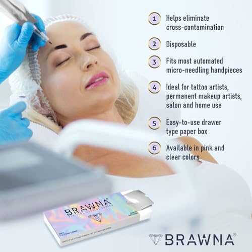 BRAWNA 220 Stück PMU Maschinenhüllen Pink – Pen Covers für Tattoo & PMU Maschine – Microneedling & Microblading Schutzhüllen – Hygienische Einweg PMU Supplies