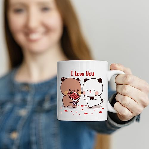 Image of Bubu Dudu Love Gift for Birthday /Anniversary Sipper Water Bottle 750 ML Aluminium with 320 ML Coffee Mug, Wooden Keychain Combo Pack MSK-V (Design-6)