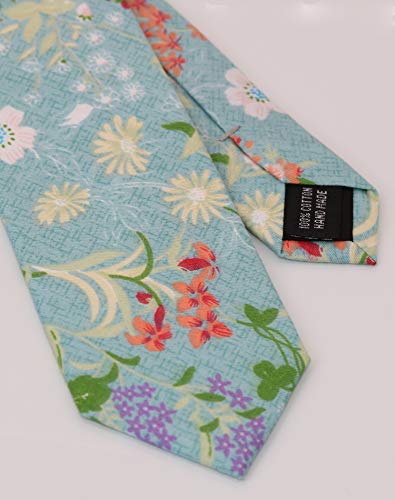 Image of Men's Skinny Tie Floral Cotton Necktie and Tie Bar Clip Sets, Great for Weddings,Groom,Groomsmen