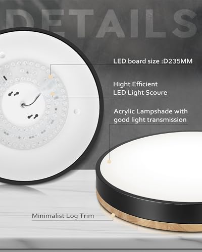 Image of Ken & Ricky 16 inch Modern Flush Mount Ceiling Light,Light Wood and Black,1PK