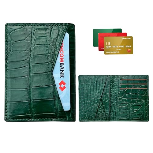 Green Credit Card Holder Slim RFID Blocking Men Minimalist Bifold RFID Blocking Front Pocket Wallet Double Side Travel ID Case Handmade Gift For Men GREEN-CARD-14