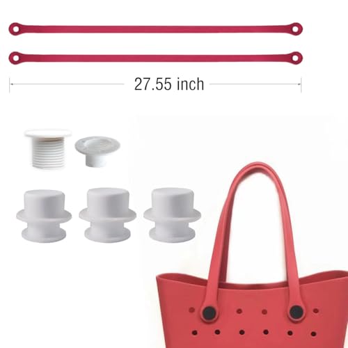Image of Replacement Straps with 4 Screw Buttons for Original L /XL Bogg Bag, Replacement Handles for Rubber Beach Bag, EVA Bag Strap Replacement, Bogg Beach Bag Repair Kit (Red)