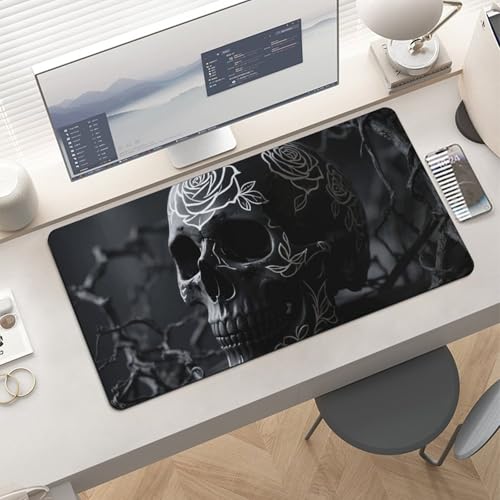 Desk Pad Protector 24x12 Inch Extended Black Floral Skull miniatura 6