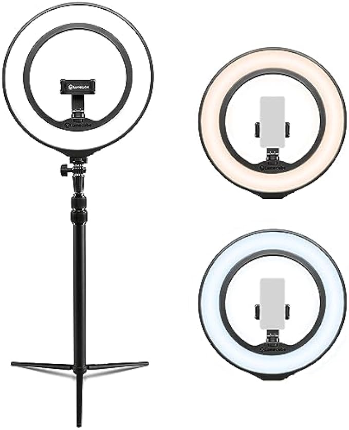 Lume Cube Edge Lit Desktop 12-inch Ring Light - Ring Light for Streaming, Gaming, and Video, Fully Adjustable Color and Brightness, Includes iPhone Mount, Tripod Stand, Desk Mount, USB-C Powered