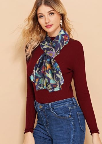 Image of GERINLY Scarfs for Women Lightweight Cotton Feel Scarves Floral Birds Print