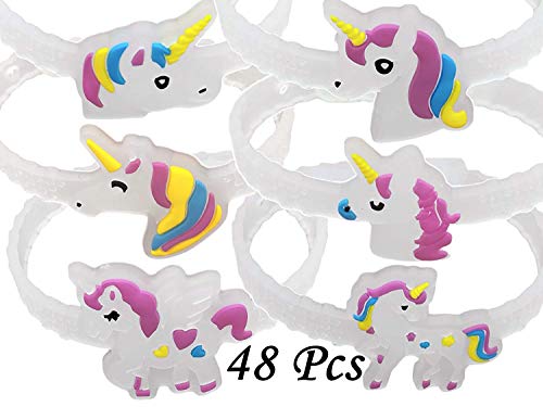 Monqiqi 48 Pack Unicorn Bracelets Party Wristbands for Birthday Party Favor Supplies (Glow Unicorn Bracelets)