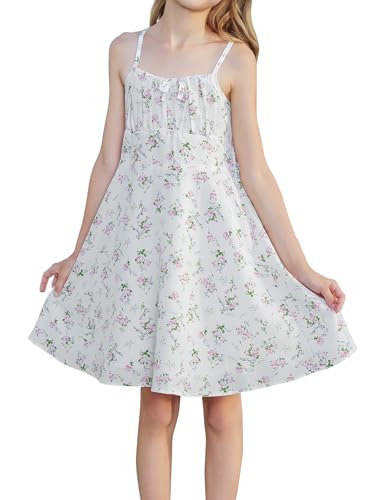Girl's Floral Print Summer Dress Bowknot Ruched Bust A Line Cami Dress High Waist Ruffle Hem Cute Sun Dresses2