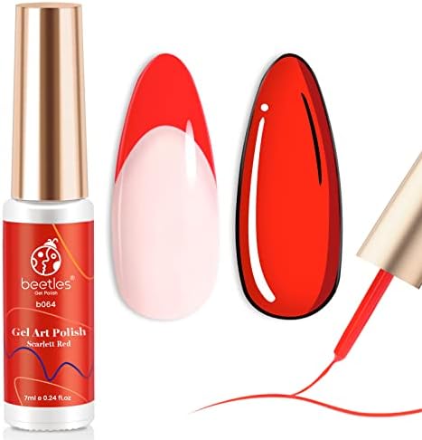 Beetles Gel Polish Swirl Nail Art Gel Liner - 1 pcs 7ml Classic Red Color Gel Art Paint for Nails Built Thin French Line Nail Art Brush in Gel Pens Soak Off Manicure Salon DIY at Home Spring Summer Nail Design