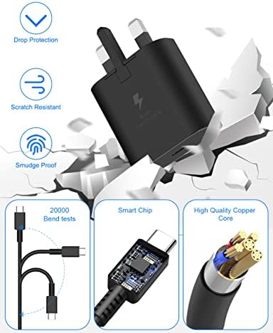 25W for Samsung Phone Fast Charger for S22, S22+, S22 Ultra, S21, S21 Ultra, S21+, S20, A33, A72, A71, A53, A52, A51, A50 USB C Cable and Plug Charge