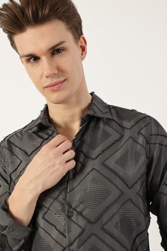 Image of Thomas Scott Men's | Self Design | Full Sleeve | Slim Fit | Polyester | Spread Collar | Casual Shirt