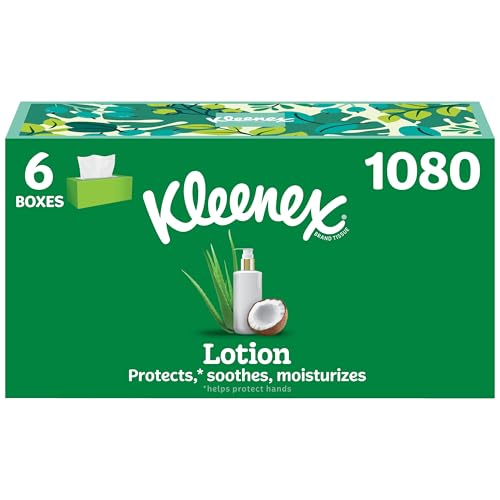 Kleenex Lotion Facial Tissues with Coconut Oil, 6 Flat Boxes, 180 Tissues Per Box, 3-Ply