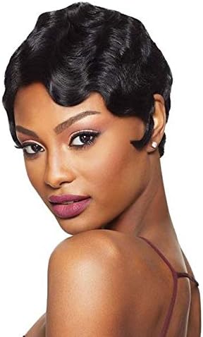 Human Hair Finger Wave Wigs for Women Mommy Wigs Glueless Short Curly Human Hair Wigs Natural black