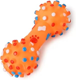 PETZ R US Pet Squeaky Printed Dumbbell Toy Pack of 2 for Dogs Durable, Non-Toxic Chew Toys for Play, Teething, and Oral Health-Orange