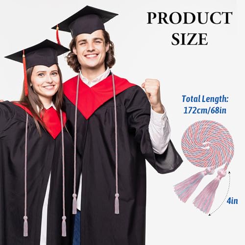 Image of ONUPGO Sky Blue Pink Graduation Cord, Graduation Honor Cords Rayon Braided Tassel Cord for 2026, 68 inch Polyester Yarn Long Robe Honor Rope for Graduation Students, Bachelor Gown