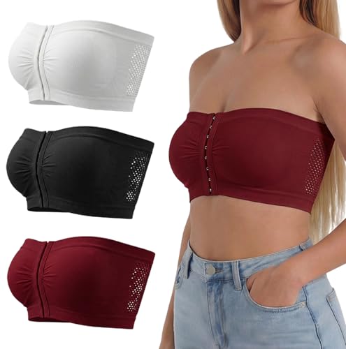 AIEOE S-XXL biustonosze bez fiszbin, 3 sztuki, bez fiszbin, wygodne, niewyściełane, bez szwów, zestaw 3 szt, czarny/czerwony/biały., XXL