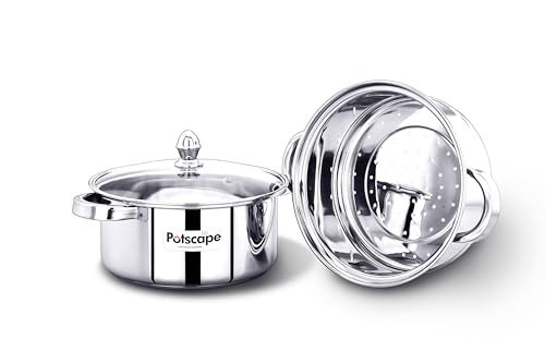 Image of Cruise Stainless Steel 2-Tier Double Decker Steamer 24cm - 5L | Momos & Modak Maker | Dhokla, Puttu, Idli Steamer | Gas & Induction Compatible | Dishwasher Safe | 2-Year Warranty