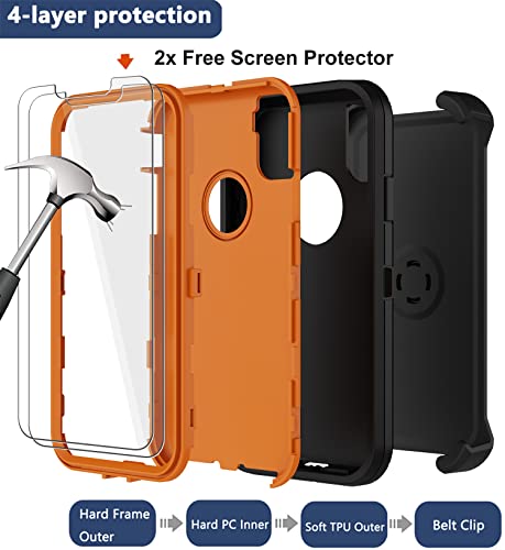 Rubcase For Iphone X Case, Iphone Xs Case With Belt Clip Holster, 2 X Screen Protector, Heavy Duty Military Grade Full Body Shockproof Drop-Proof Rugged Protective Cover For Apple Iphone X/Xs (Orange) #TOP2