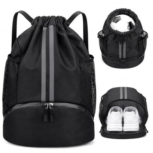 Image of Admygo Waterproof Drawstring Backpack, Gym Bag with Shoe Compartment, Wet Dry Separation, Large Capacity, Sports Backpack for Foorball, Gym & Swim, PE Bag for Kids Adults Men Women