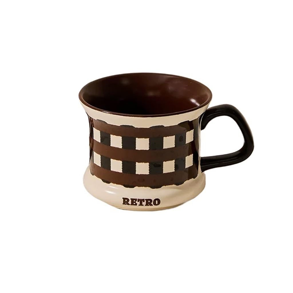 Nff Coffee Mug, Ceramic Vintage stripes Large Breakfast Mug With Handle For Coffee, Milk, Tea, 340ml(Brown)