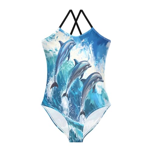 Girl's One Piece Swimsuit Beautiful Dolphins Jumped Beach Bathing Swimwear