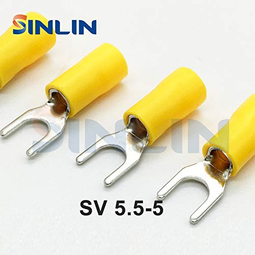 Davitu 500pcs Crimp Terminal SV 5.5-5 AWG12-10 2.63-6.64mm^2 Crimp Fork Spade terminals Fork Terminal Brass SV5.5-5
